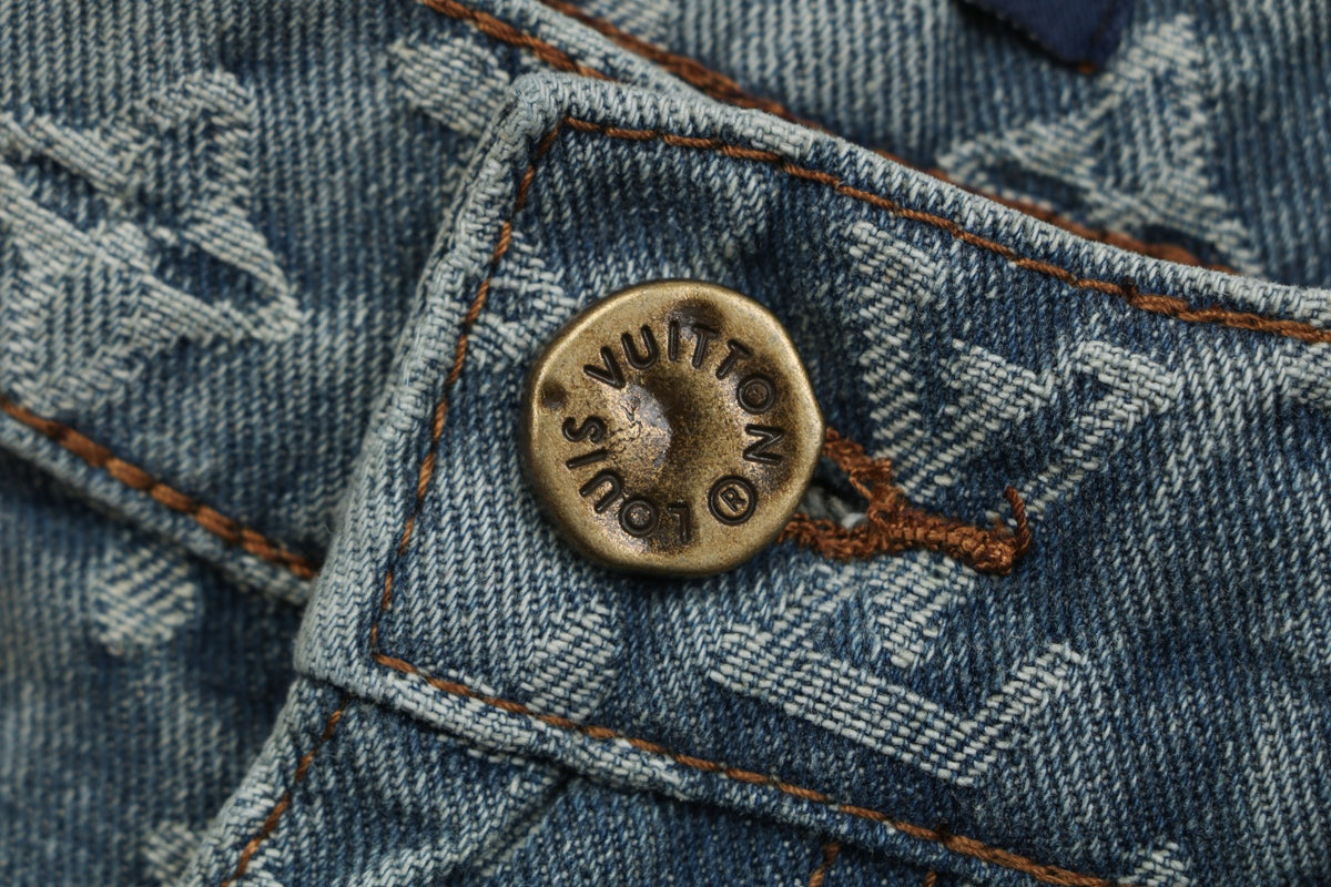 Louis Vuitton Light Blue All-Over Monogram Washed Denim Jeans