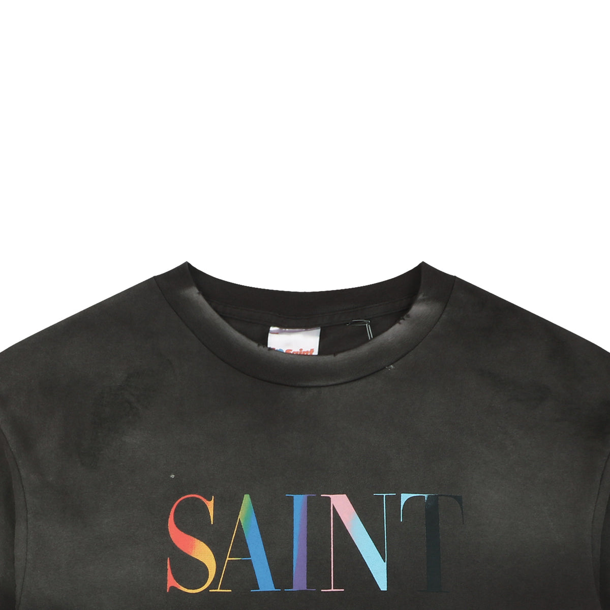 Saint Michael Rainbow SAINT Letter Print Tee — Black
