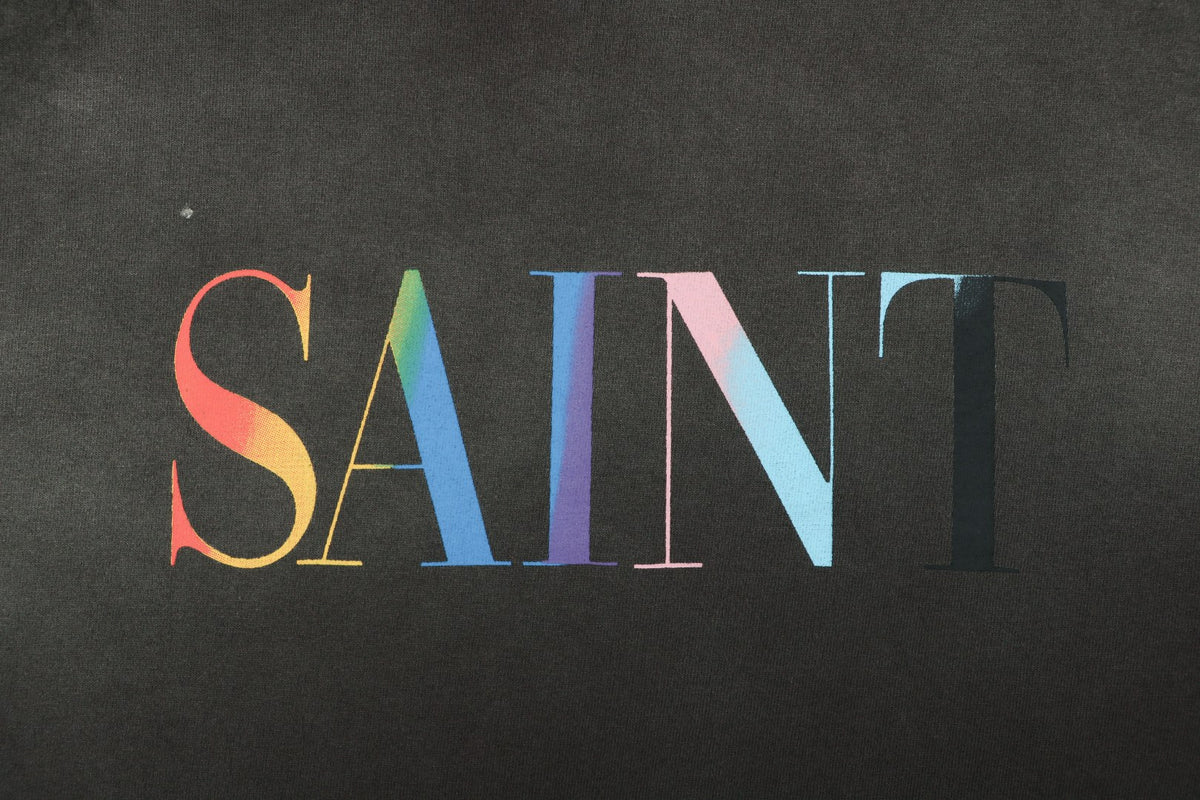 Saint Michael Rainbow SAINT Letter Print Tee — Black