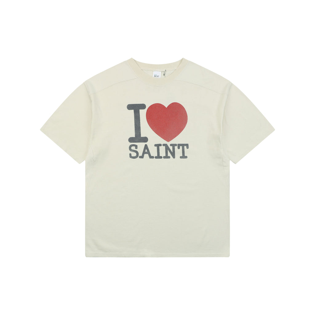 Saint Michael I Love SAINT Letter Print Tee — Cream