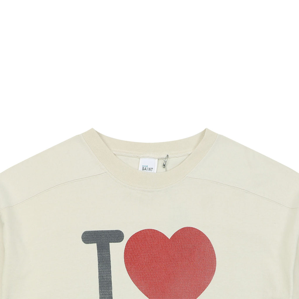 Saint Michael I Love SAINT Letter Print Tee — Cream