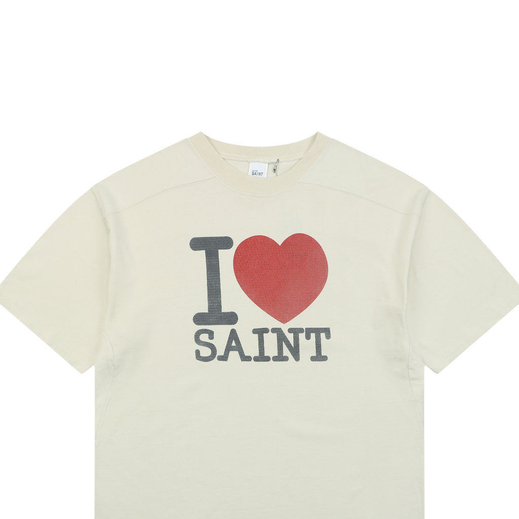Saint Michael I Love SAINT Letter Print Tee — Cream
