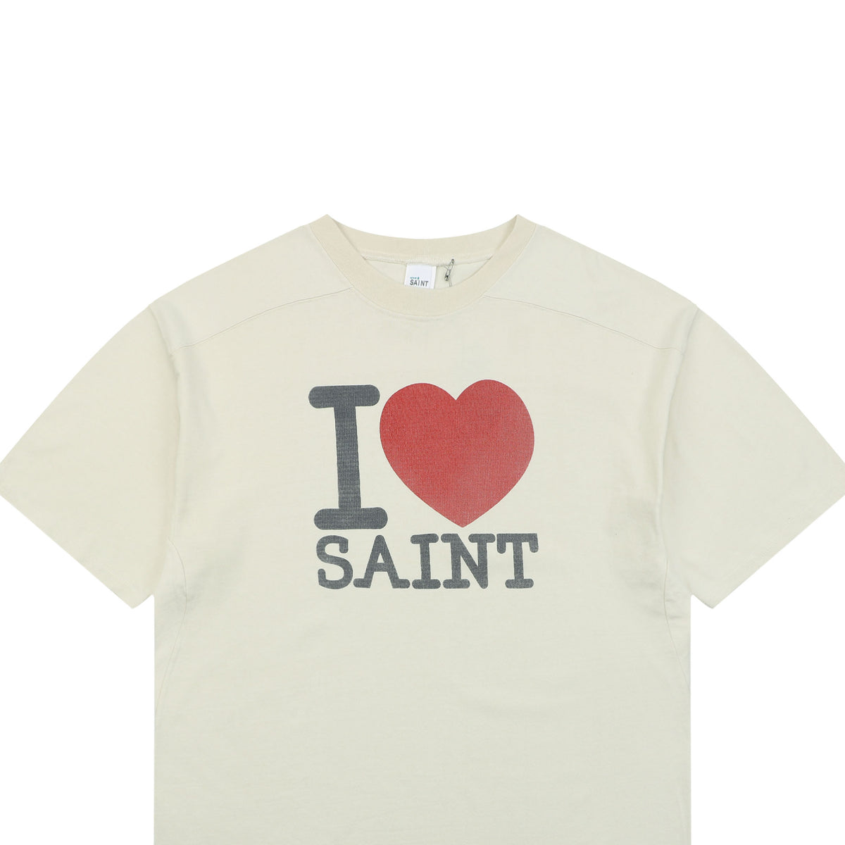 Saint Michael I Love SAINT Letter Print Tee — Cream