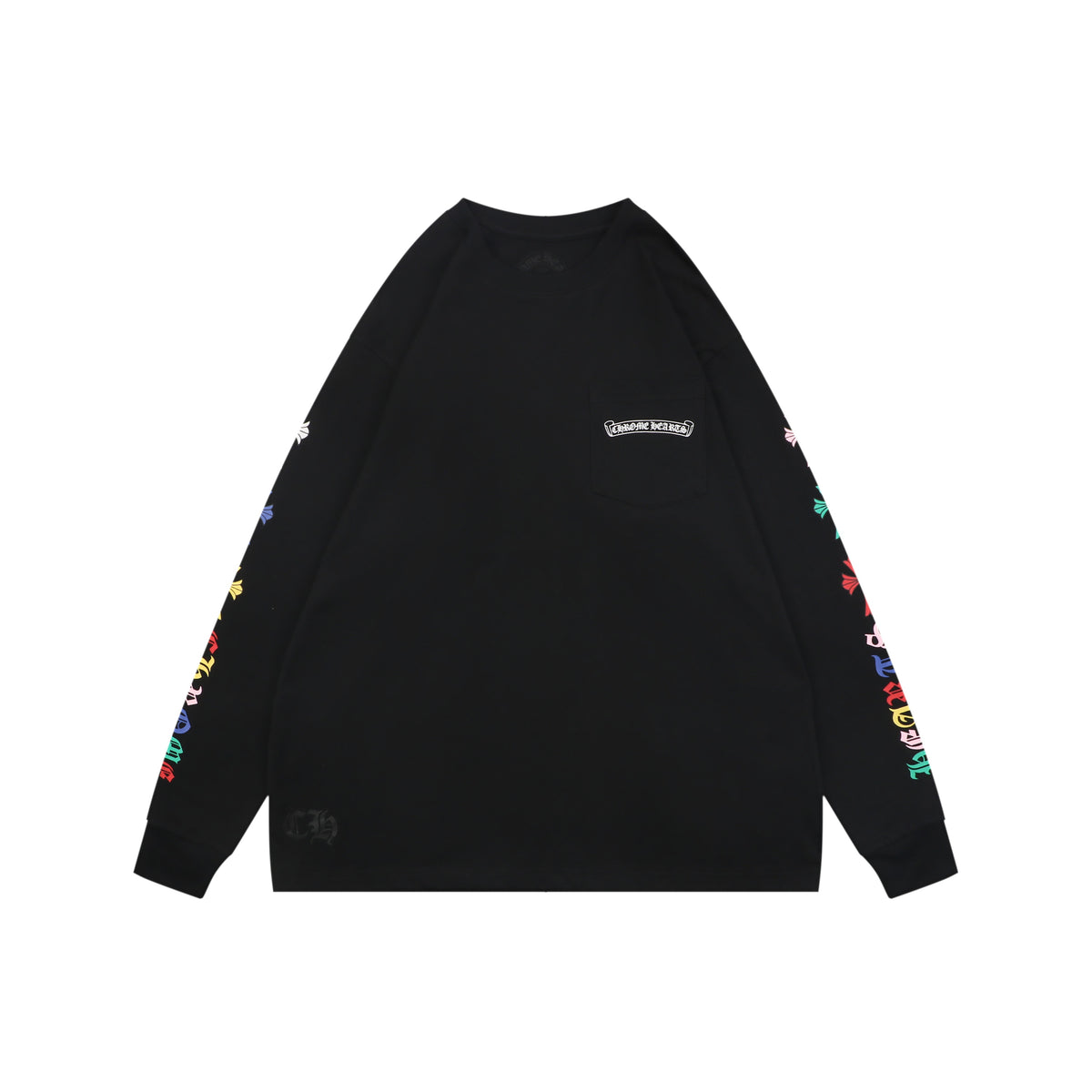 Chrome Hearts Sanskrit Scroll Rainbow Cross Fleur Print Long Sleeve — Black