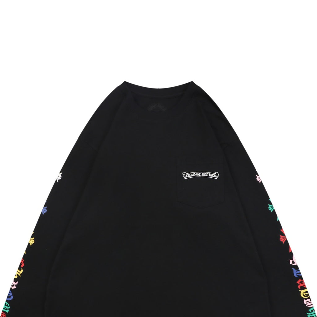 Chrome Hearts Sanskrit Scroll Rainbow Cross Fleur Print Long Sleeve — Black