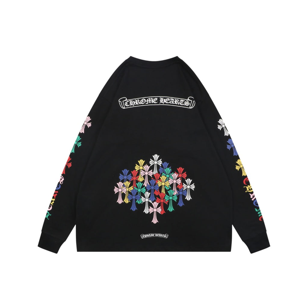 Chrome Hearts Sanskrit Scroll Rainbow Cross Fleur Print Long Sleeve — Black