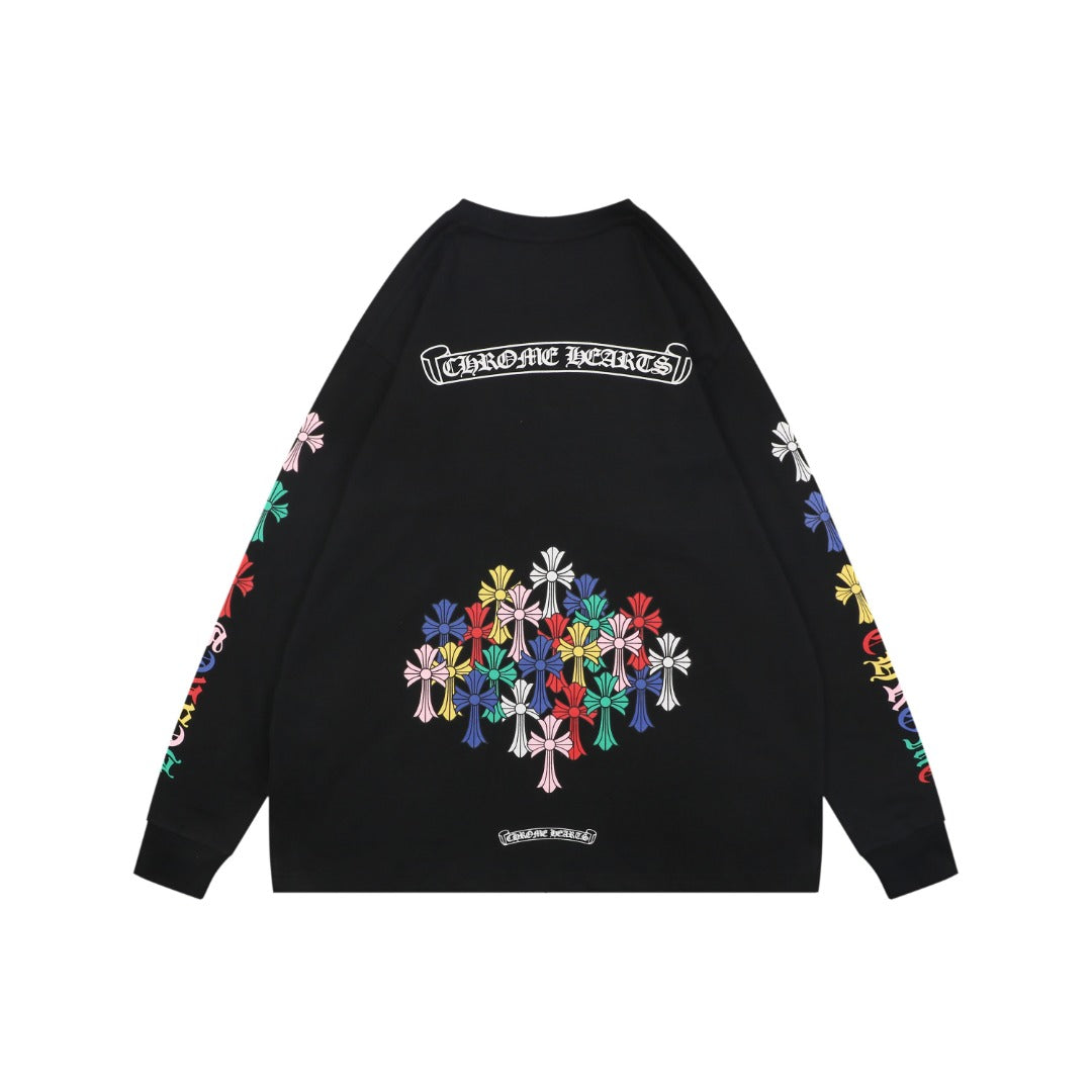 Chrome Hearts Sanskrit Scroll Rainbow Cross Fleur Print Long Sleeve — Black