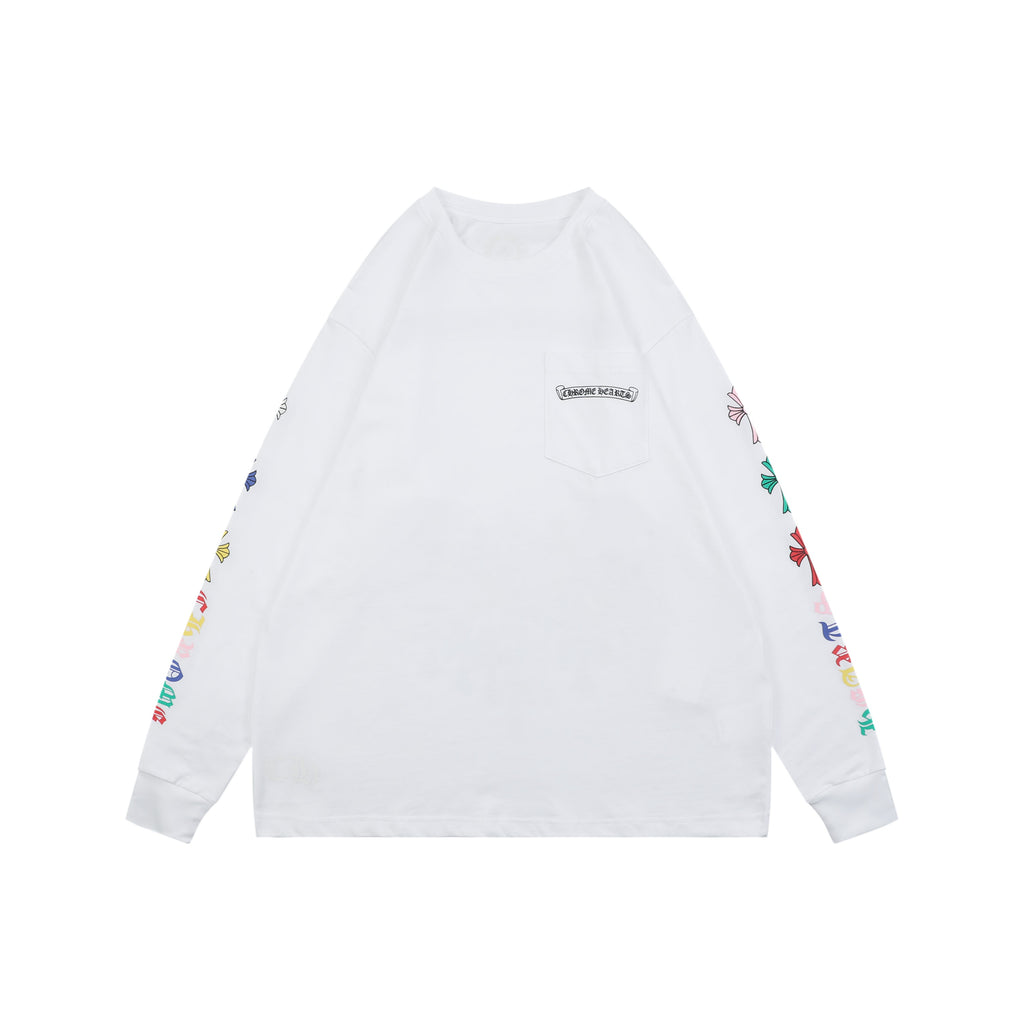Chrome Hearts Sanskrit Scroll Rainbow Cross Fleur Print Long Sleeve — White