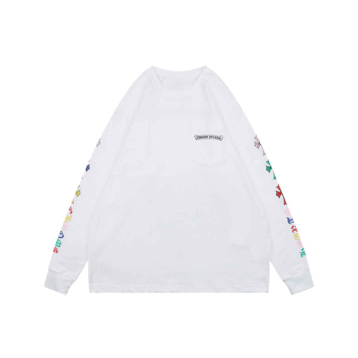Chrome Hearts Sanskrit Scroll Rainbow Cross Fleur Print Long Sleeve — White