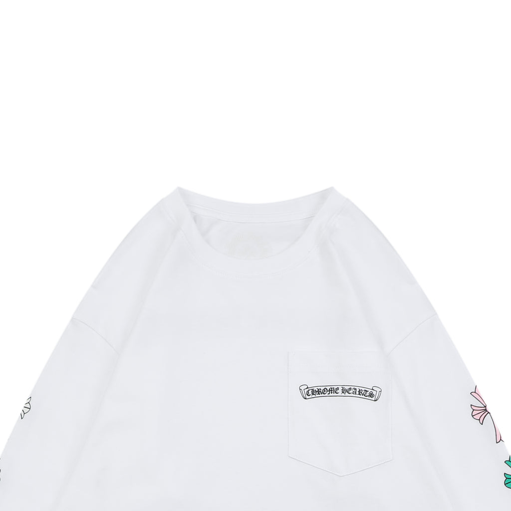 Chrome Hearts Sanskrit Scroll Rainbow Cross Fleur Print Long Sleeve — White