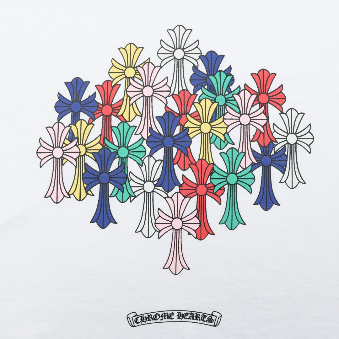 Chrome Hearts Sanskrit Scroll Rainbow Cross Fleur Print Long Sleeve — White