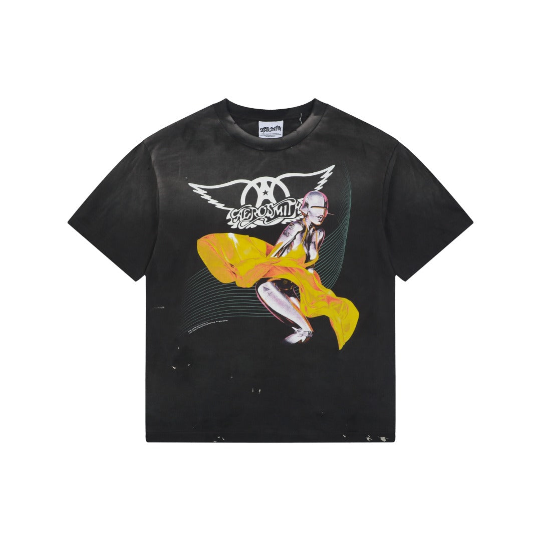Saint Michael Yellow Dress Mechanical Marilyn Print Tee — Washed Black