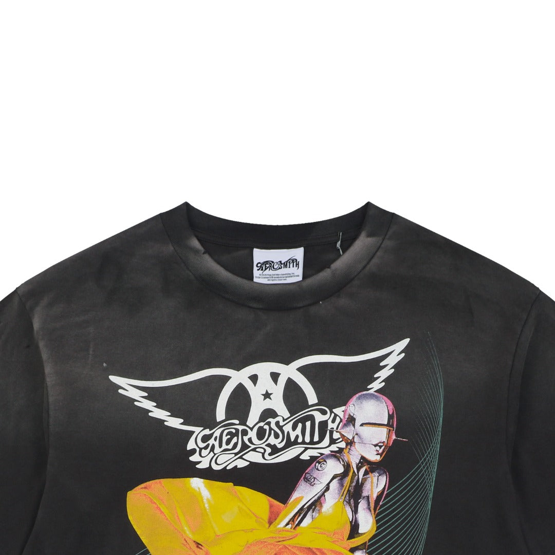Saint Michael Yellow Dress Mechanical Marilyn Print Tee — Washed Black
