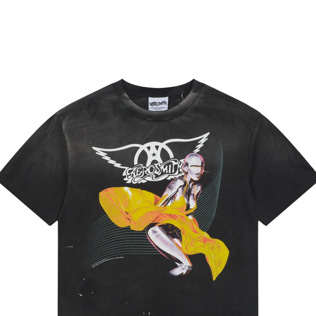 Saint Michael Yellow Dress Mechanical Marilyn Print Tee — Washed Black