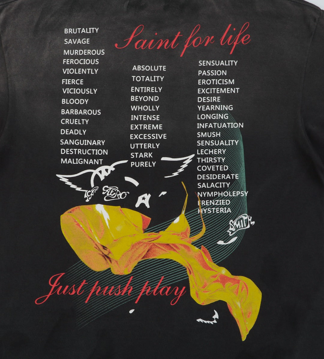 Saint Michael Yellow Dress Mechanical Marilyn Print Tee — Washed Black