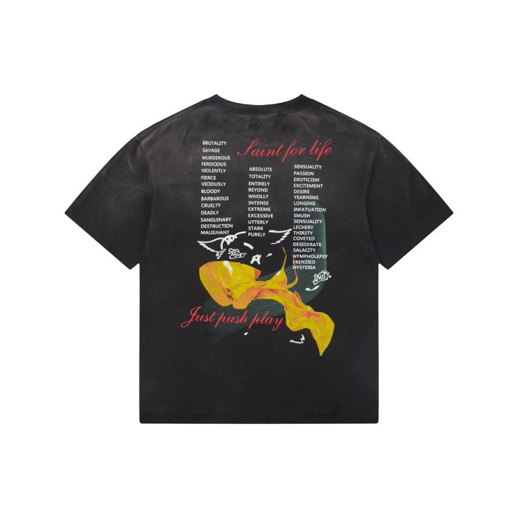 Saint Michael Yellow Dress Mechanical Marilyn Print Tee — Washed Black