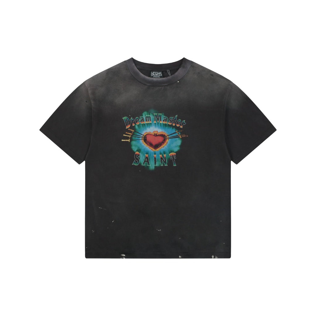 Saint Michael Dream Master Sacred Heart Sword Print Tee — Washed Black