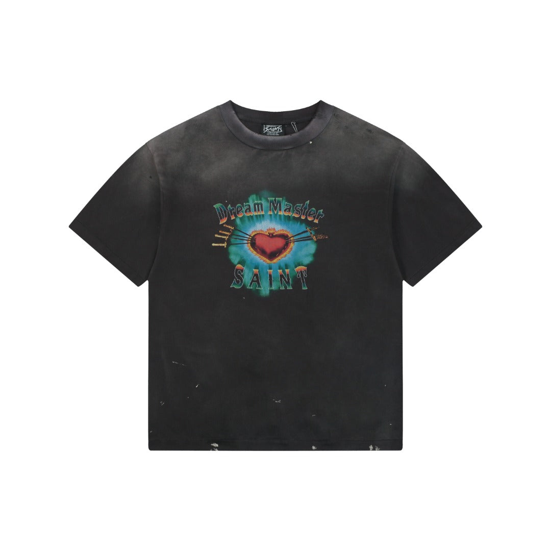 Saint Michael Dream Master Sacred Heart Sword Print Tee — Washed Black