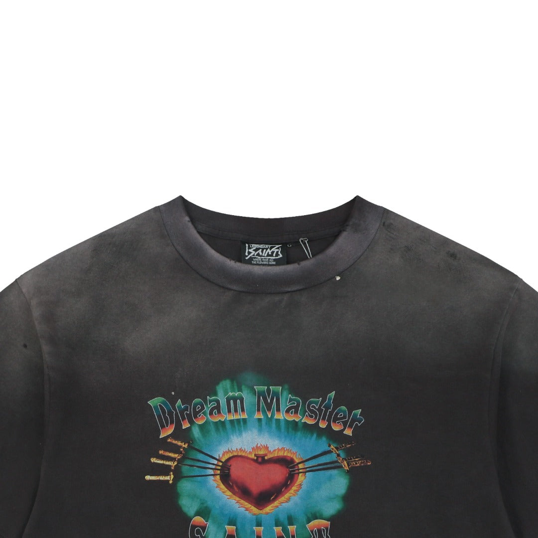 Saint Michael Dream Master Sacred Heart Sword Print Tee — Washed Black