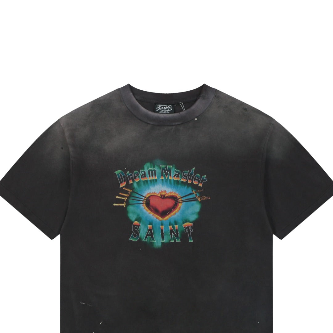 Saint Michael Dream Master Sacred Heart Sword Print Tee — Washed Black