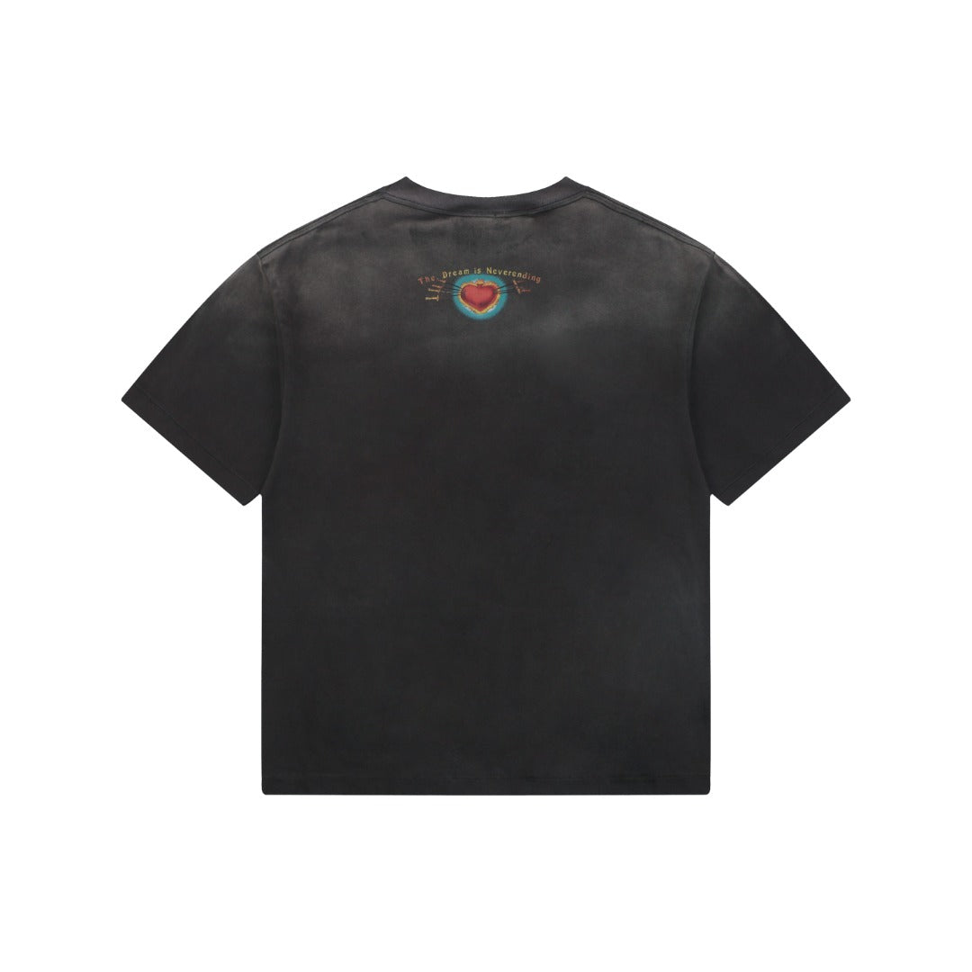 Saint Michael Dream Master Sacred Heart Sword Print Tee — Washed Black