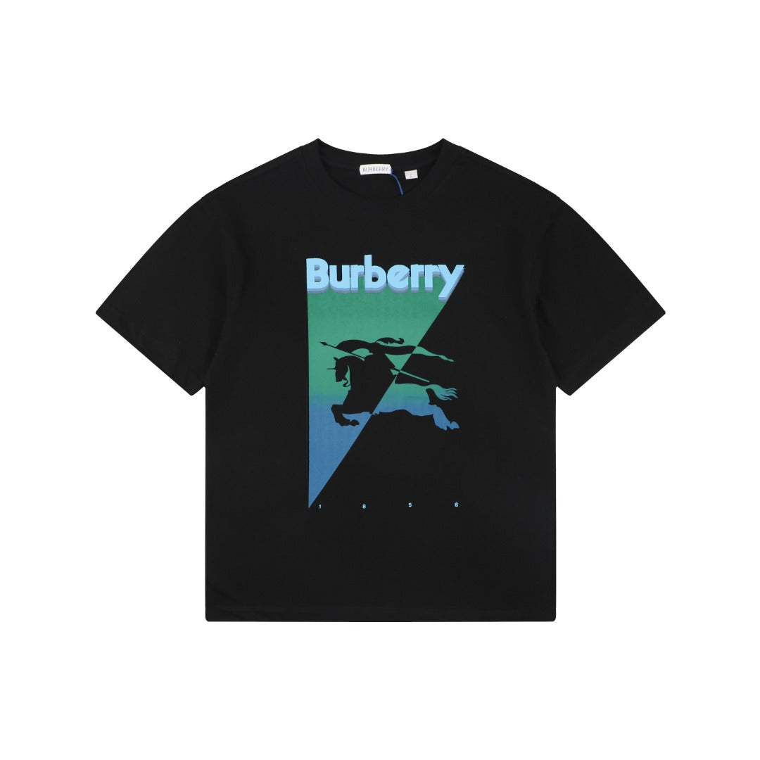 Burberry Inverted Triangle Gradient Equestrian Knight Print Tee — Black
