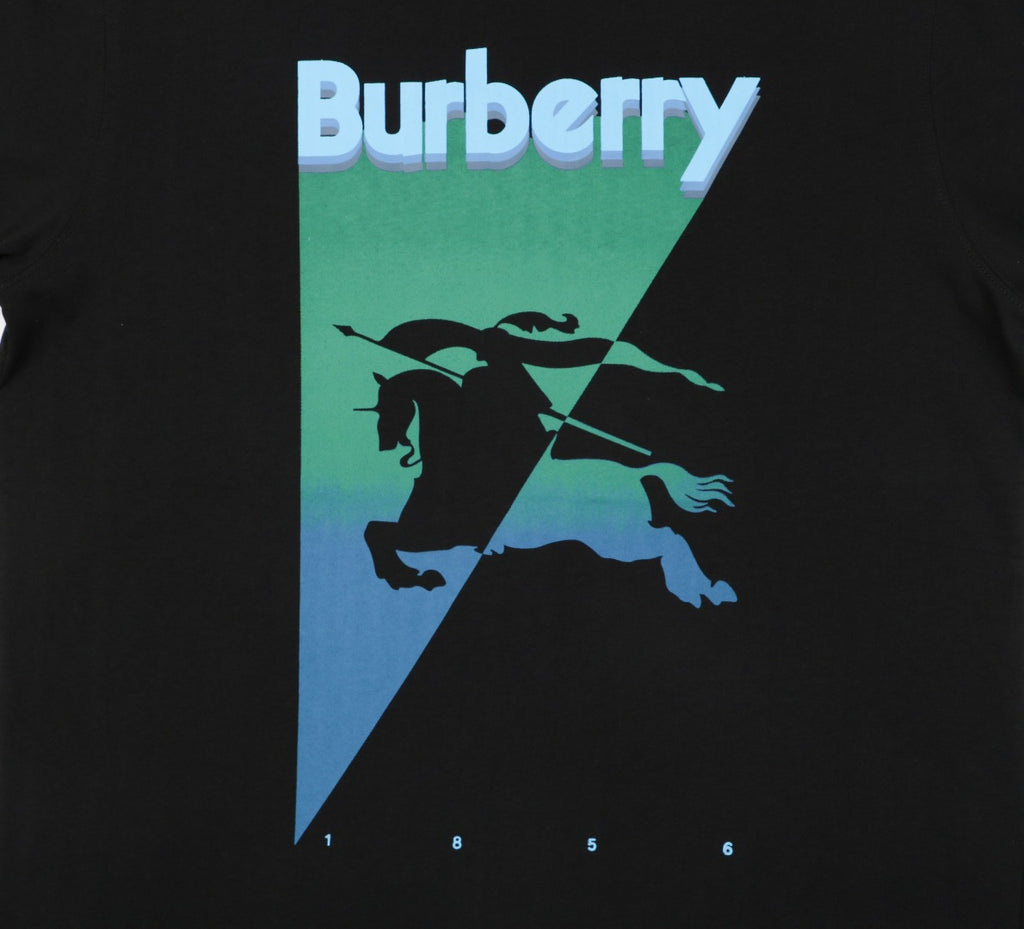 Burberry Inverted Triangle Gradient Equestrian Knight Print Tee — Black