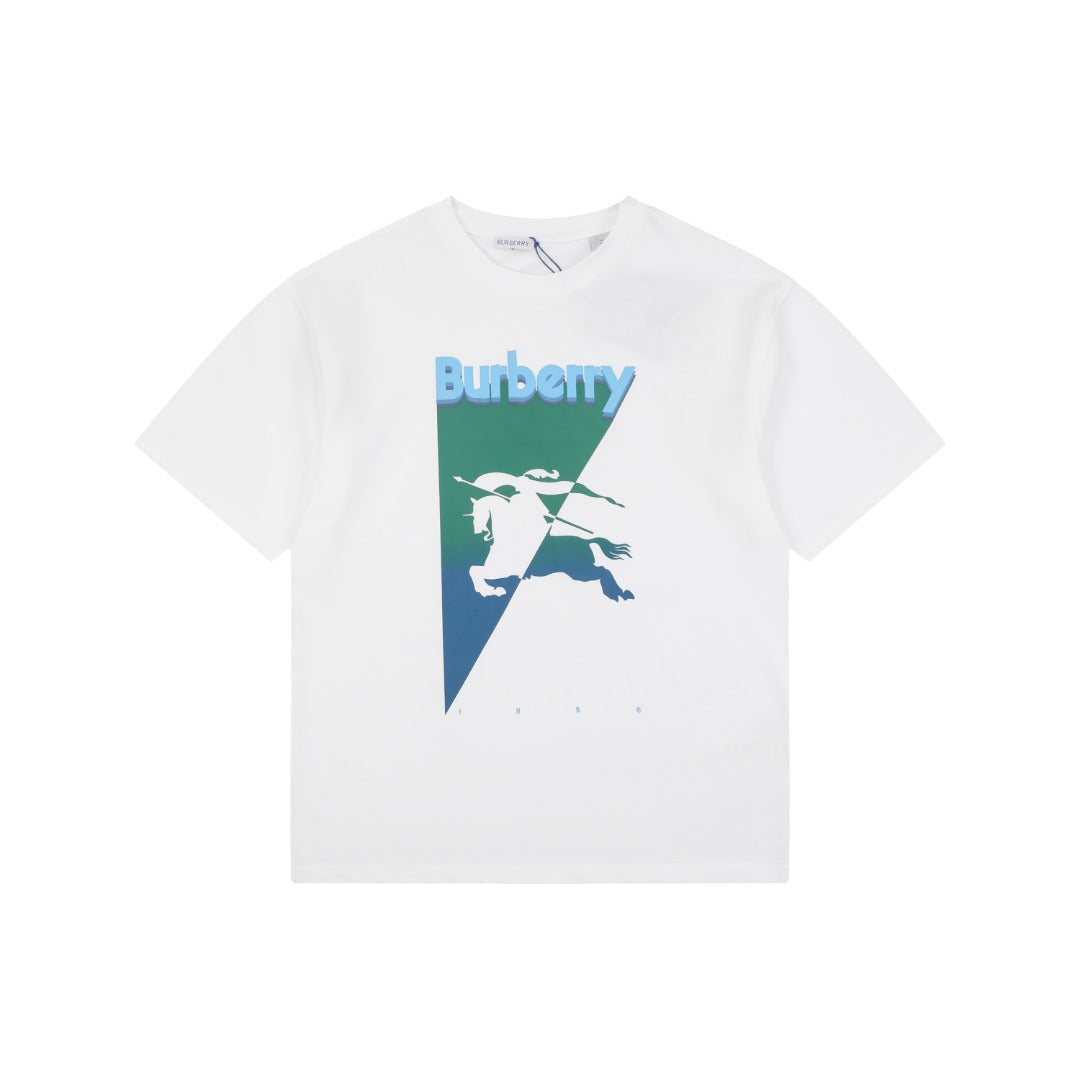Burberry Inverted Triangle Gradient Equestrian Knight Print Tee — White
