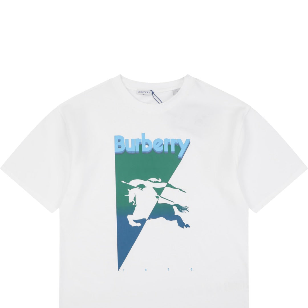 Burberry Inverted Triangle Gradient Equestrian Knight Print Tee — White