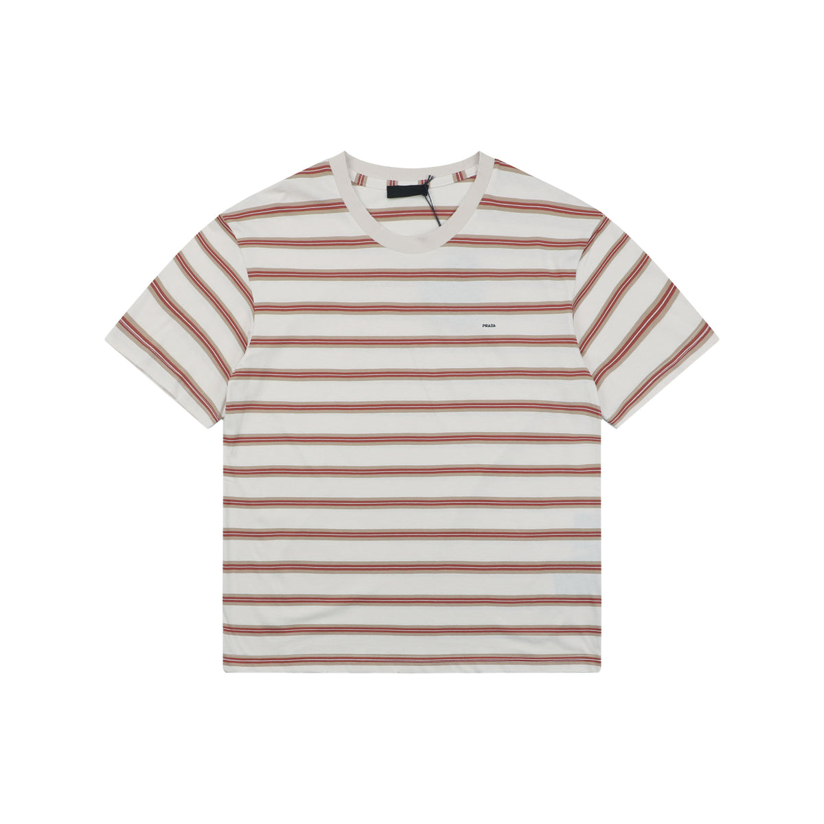 Prada Cream Burgundy Multi-Stripe Short Sleeve Tee