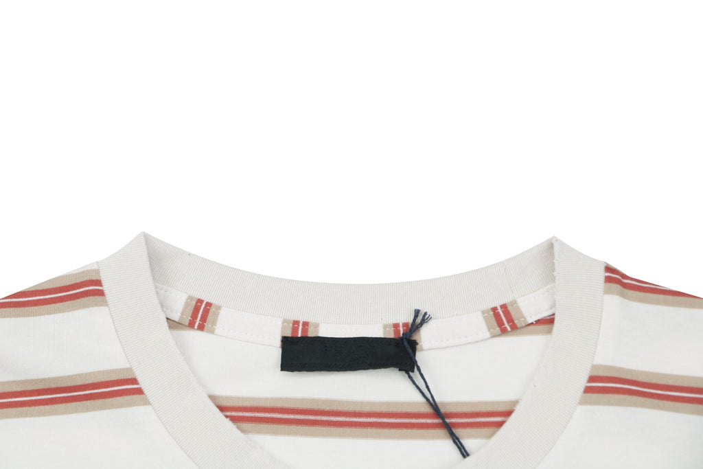 Prada Cream Burgundy Multi-Stripe Short Sleeve Tee