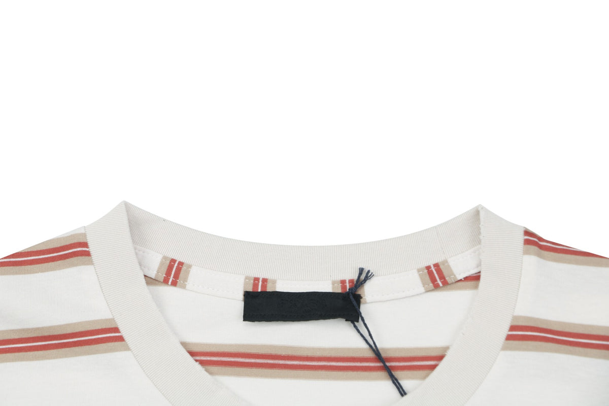 Prada Cream Burgundy Multi-Stripe Short Sleeve Tee