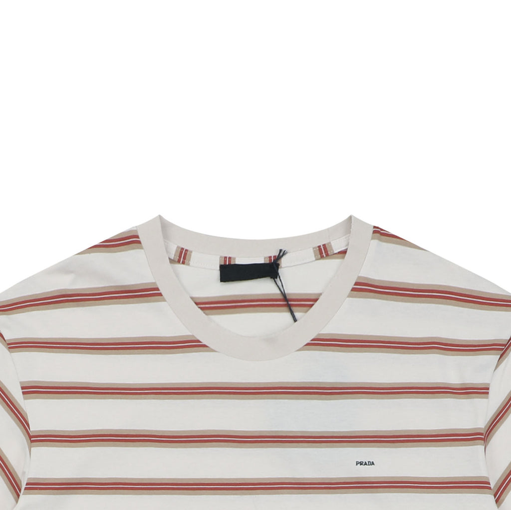 Prada Cream Burgundy Multi-Stripe Short Sleeve Tee