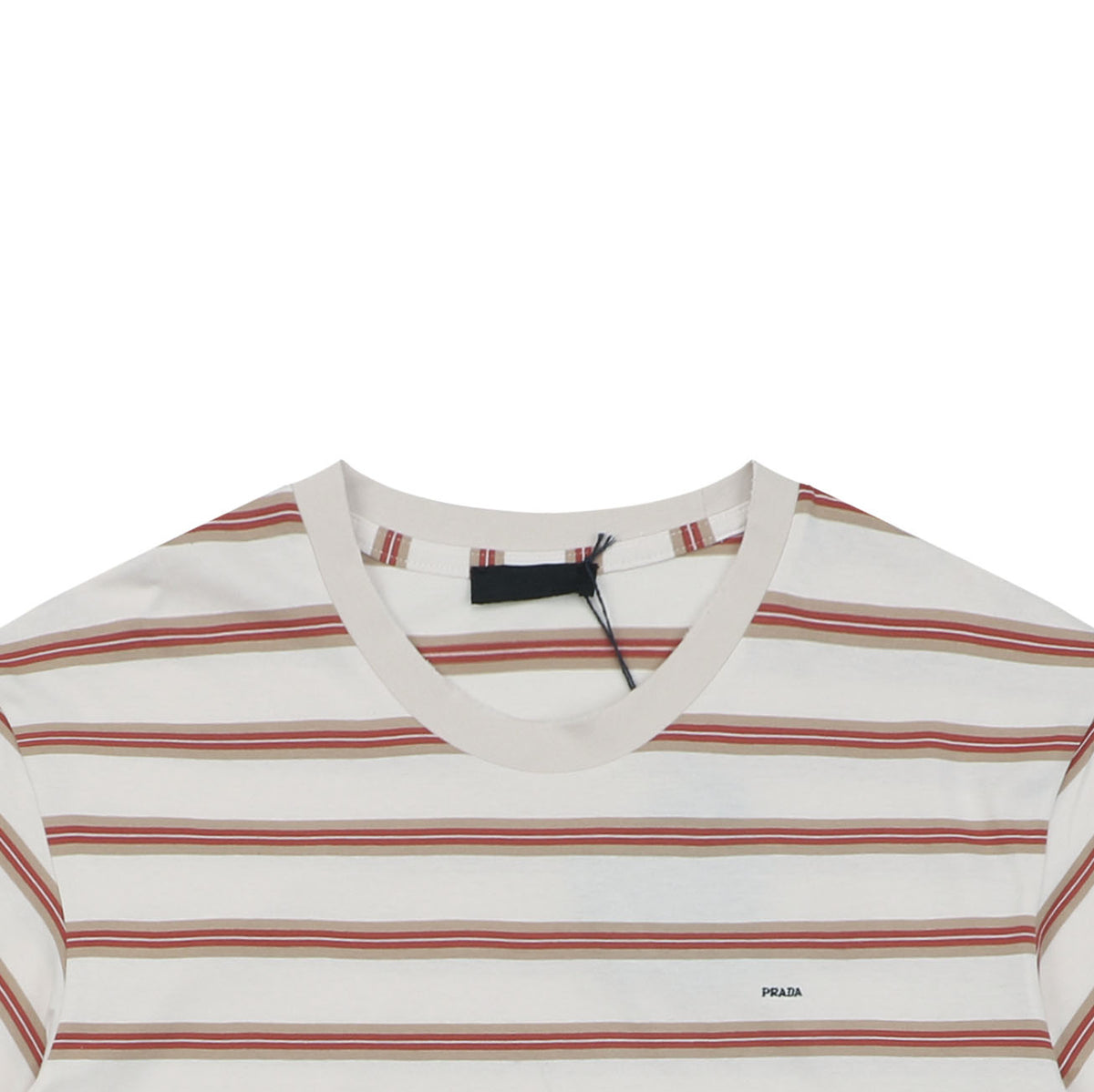Prada Cream Burgundy Multi-Stripe Short Sleeve Tee