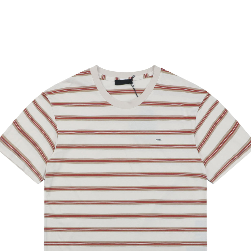 Prada Cream Burgundy Multi-Stripe Short Sleeve Tee
