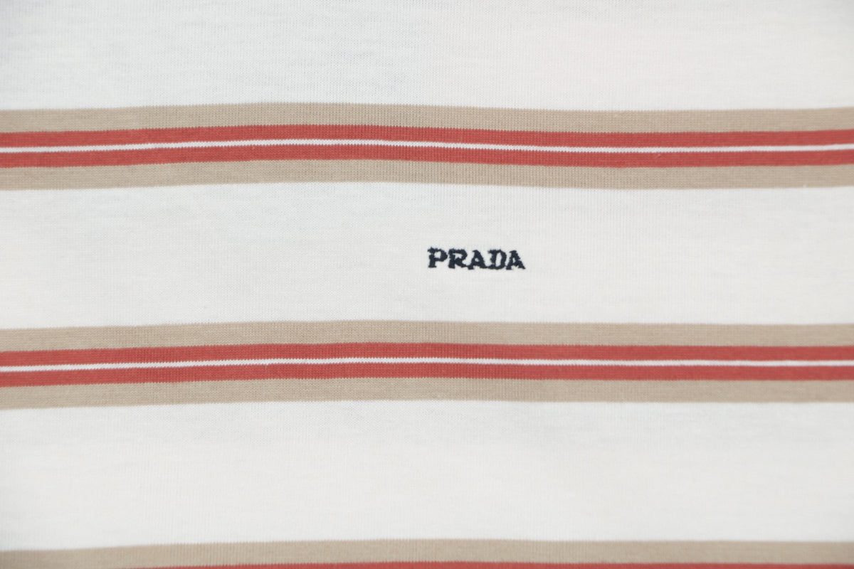 Prada Cream Burgundy Multi-Stripe Short Sleeve Tee