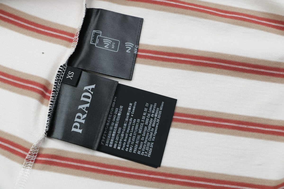 Prada Cream Burgundy Multi-Stripe Short Sleeve Tee