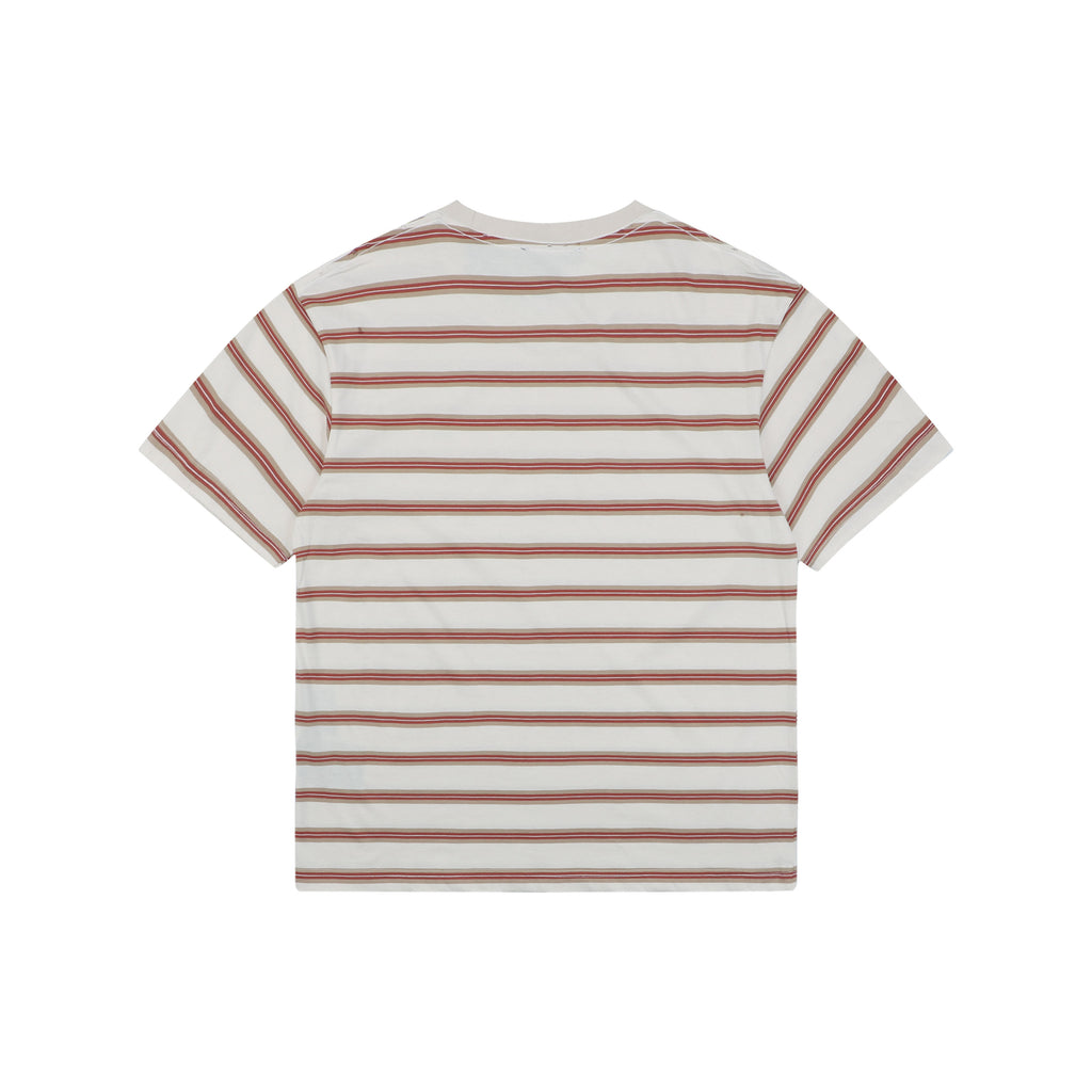 Prada Cream Burgundy Multi-Stripe Short Sleeve Tee