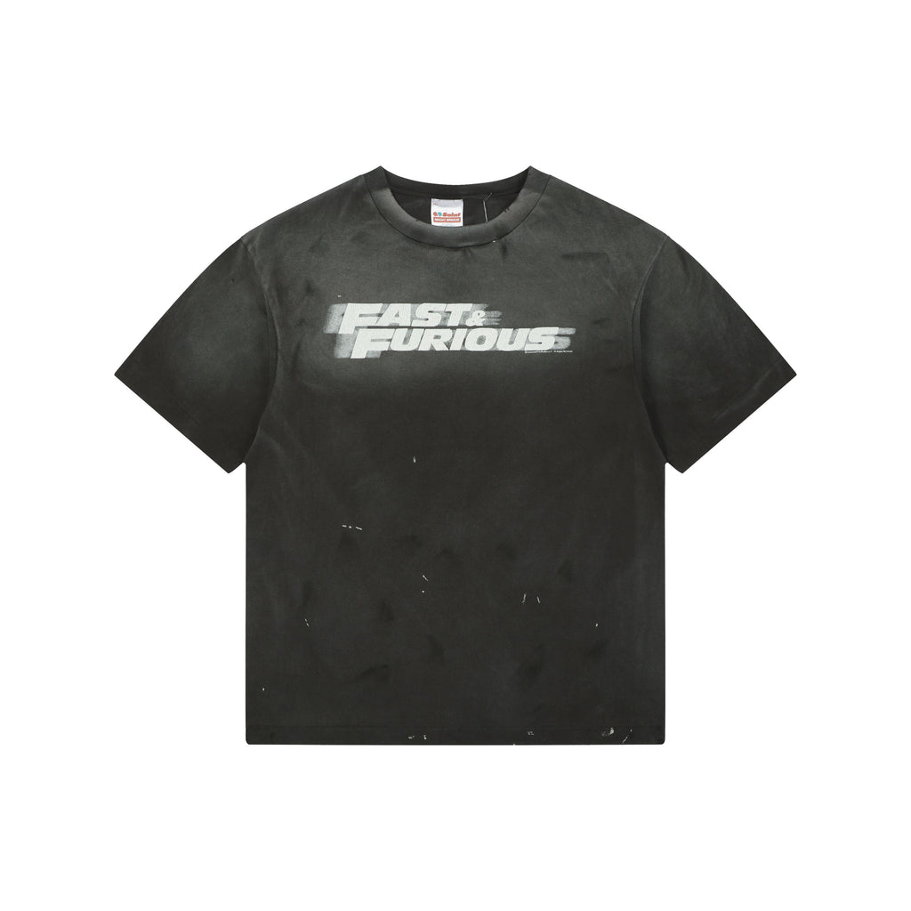 Saint Michael x Fast & Furious Letter Print Tee — Washed Black