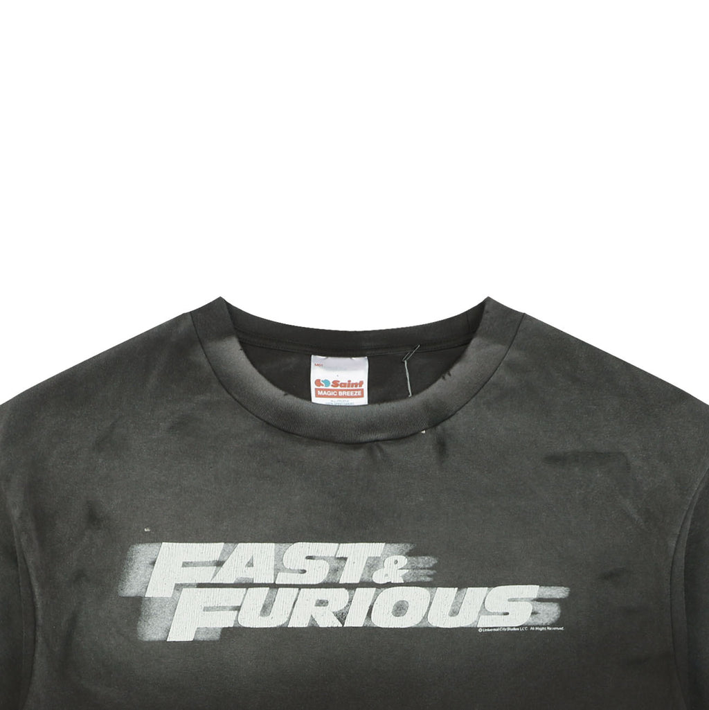 Saint Michael x Fast & Furious Letter Print Tee — Washed Black