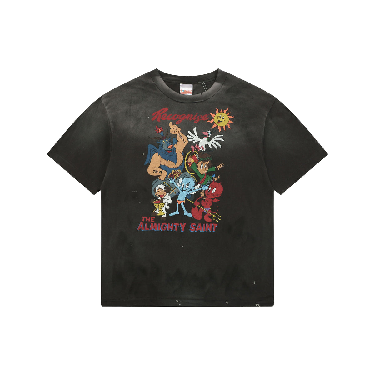 Saint Michael The Almighty Saint Cartoon Deity Print Tee — Washed Black