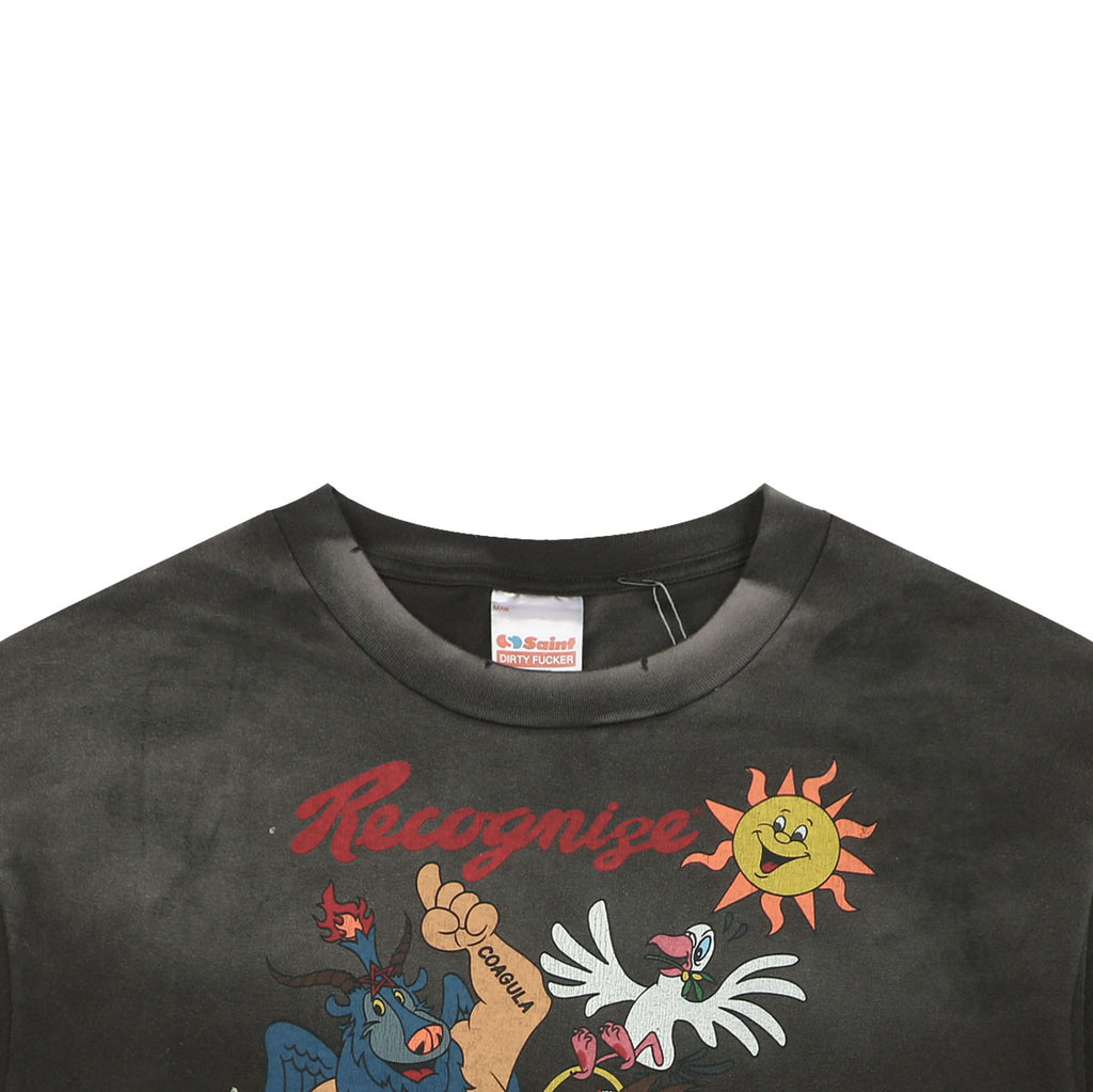 Saint Michael The Almighty Saint Cartoon Deity Print Tee — Washed Black