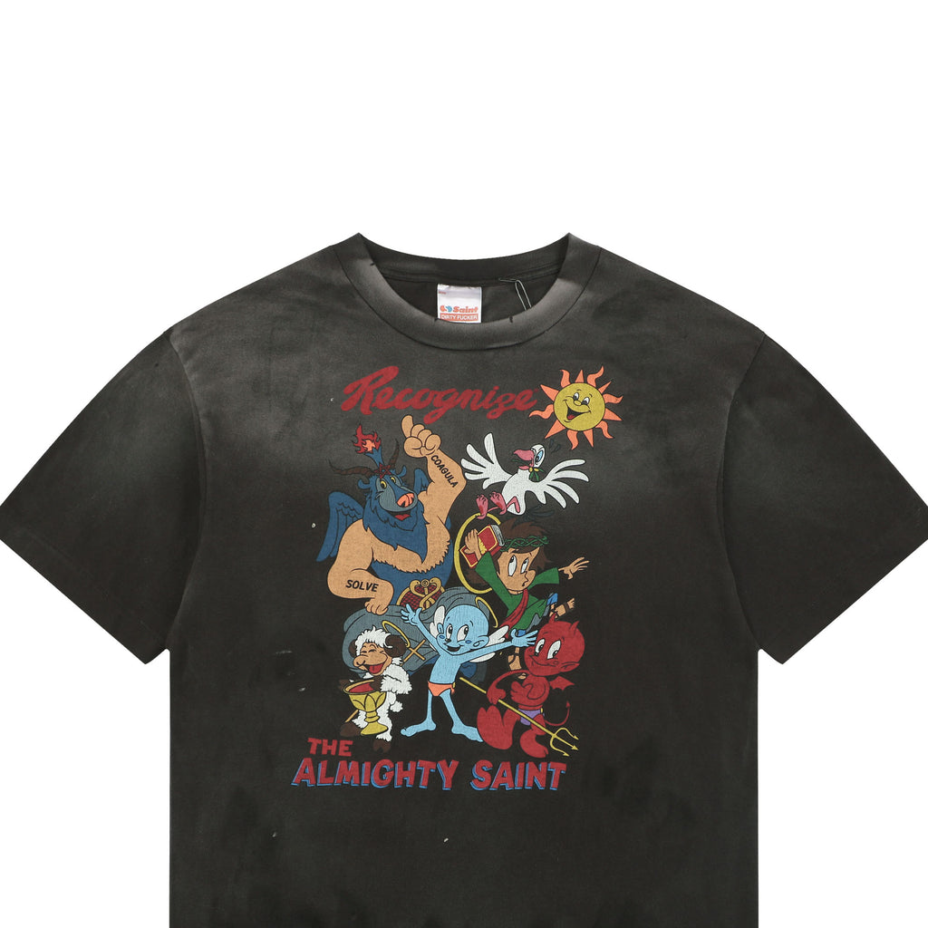 Saint Michael The Almighty Saint Cartoon Deity Print Tee — Washed Black