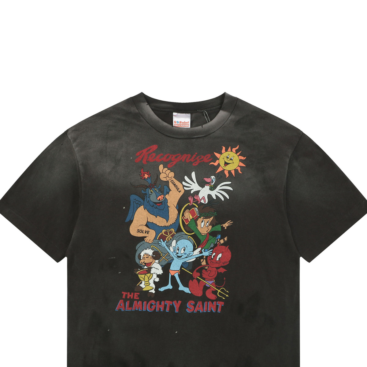 Saint Michael The Almighty Saint Cartoon Deity Print Tee — Washed Black