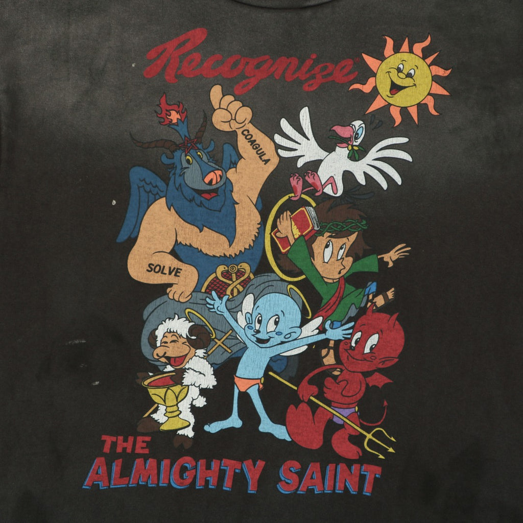 Saint Michael The Almighty Saint Cartoon Deity Print Tee — Washed Black