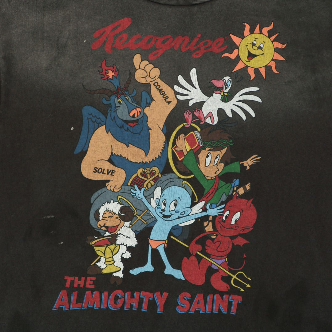 Saint Michael The Almighty Saint Cartoon Deity Print Tee — Washed Black