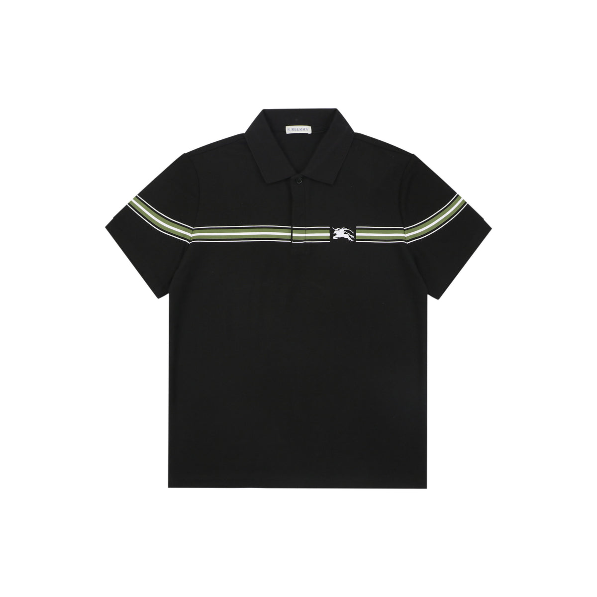 Burberry Striped Horse Badge Embroidered Polo Short Sleeve — Black