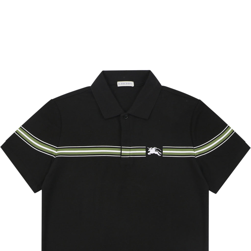 Burberry Striped Horse Badge Embroidered Polo Short Sleeve — Black