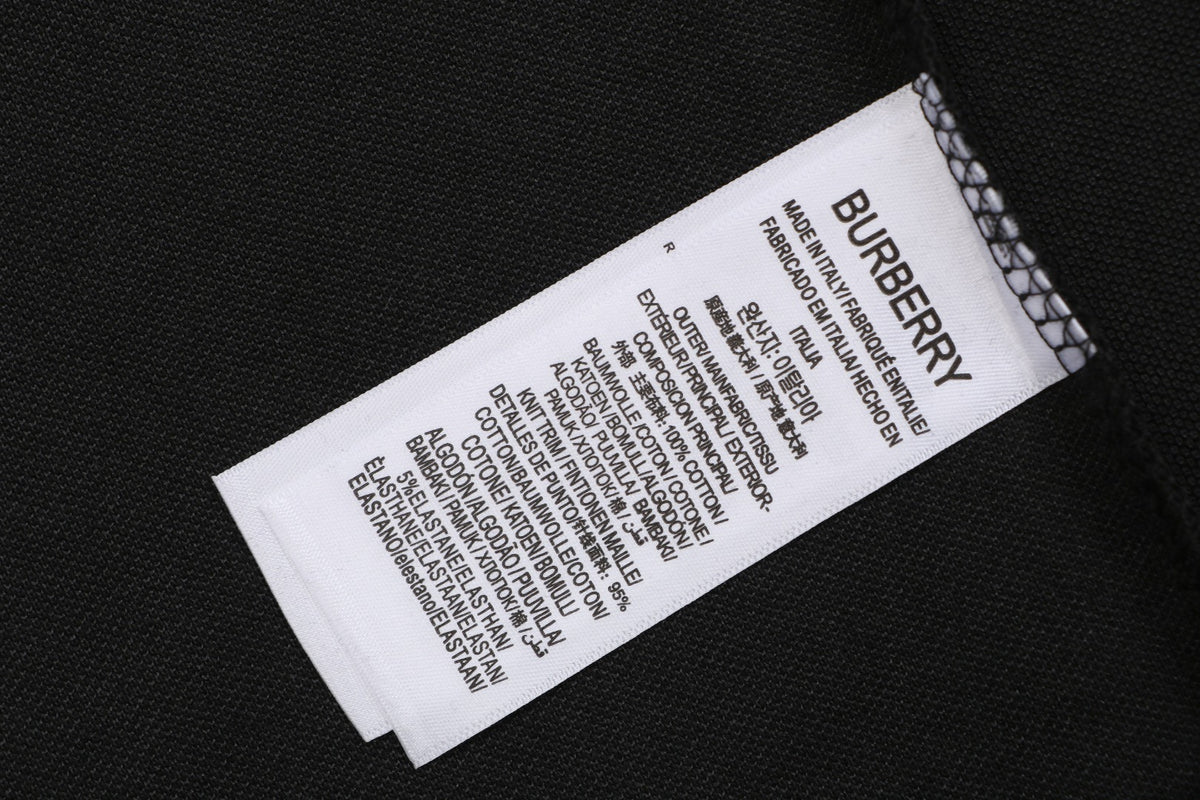 Burberry Striped Horse Badge Embroidered Polo Short Sleeve — Black