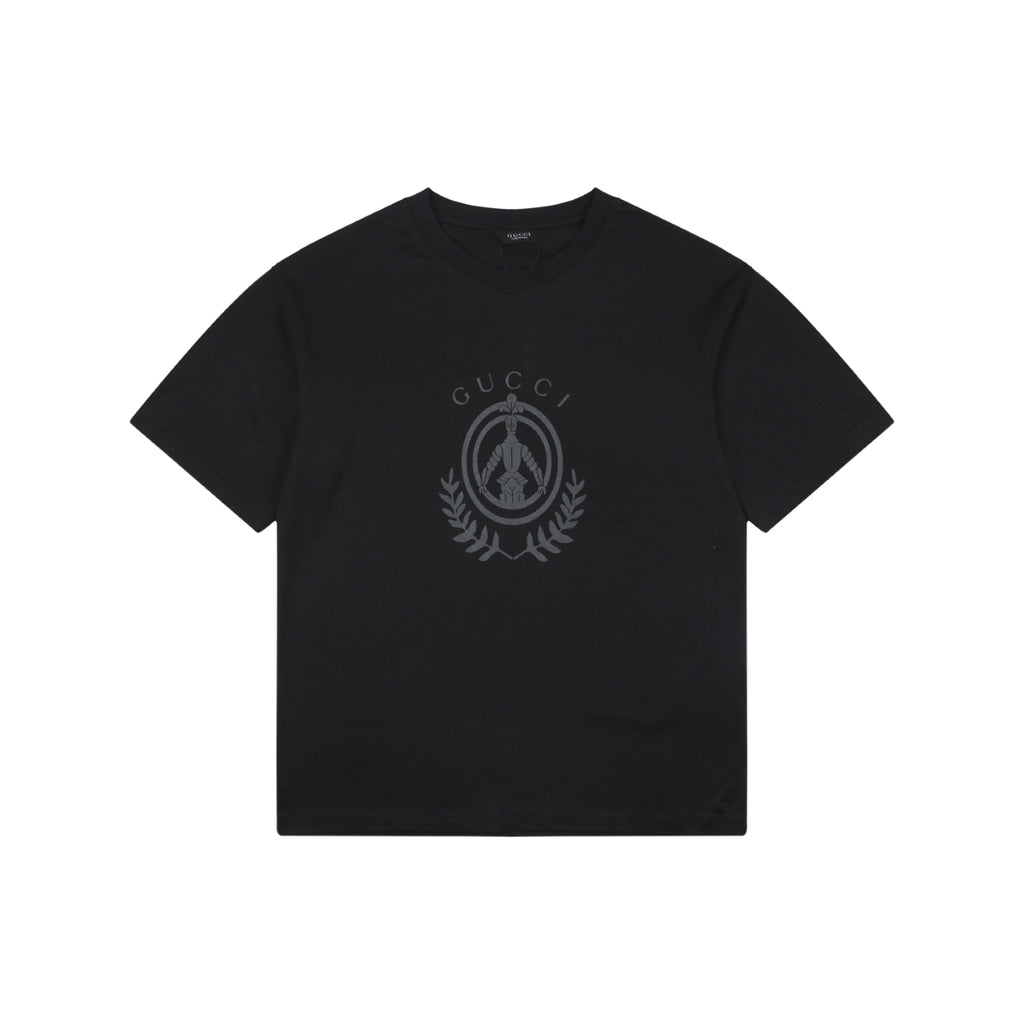 Gucci Laurel Branch Knight Crest Print Short Sleeve Tee — Black